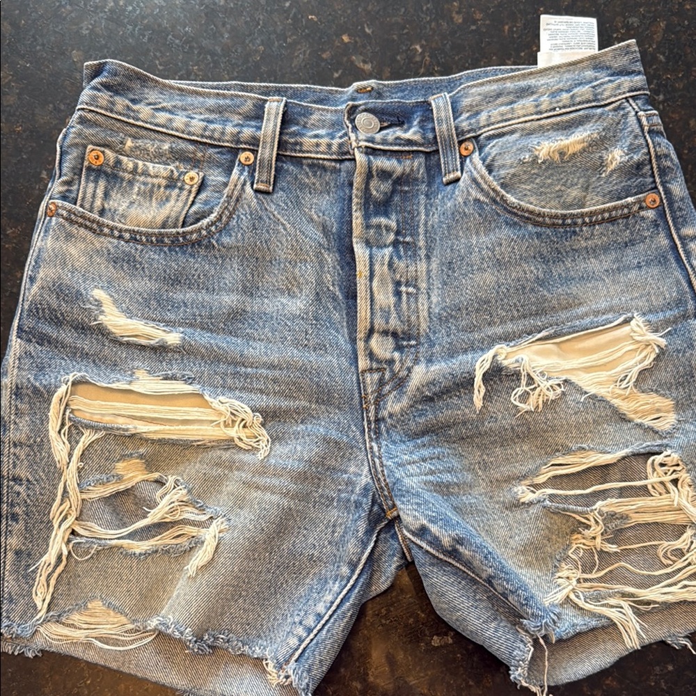 adidas Blue Distressed High Waist Shorts